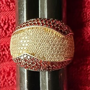 Suzy Levian Gold plated Sterling Silver Red and White CZ Ring